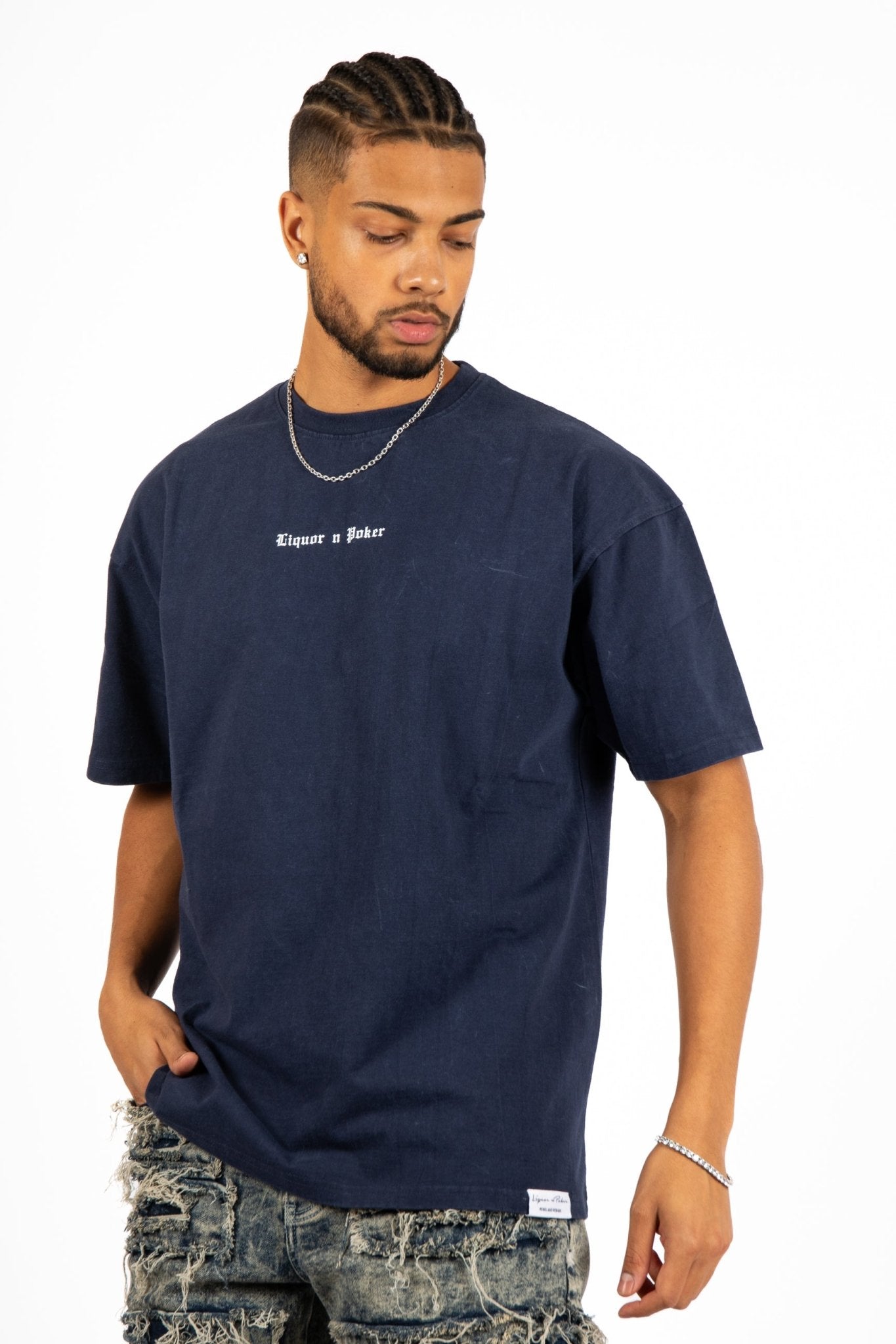 Oversized Navy T-Shirt "Eternal Paradise" Back Print - Liquor n Poker