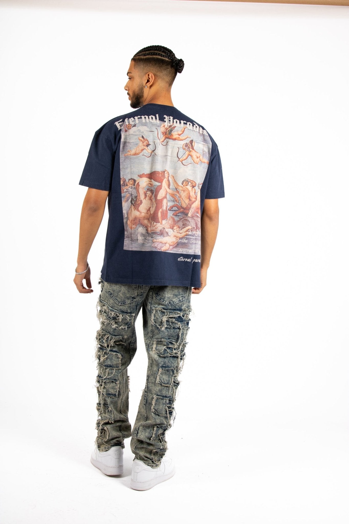 Oversized Navy T-Shirt "Eternal Paradise" Back Print - Liquor n Poker
