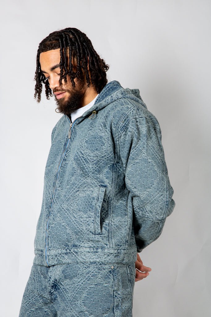 Oversized Paisley Jacquard Denim Hooded Jacket - Liquor n Poker