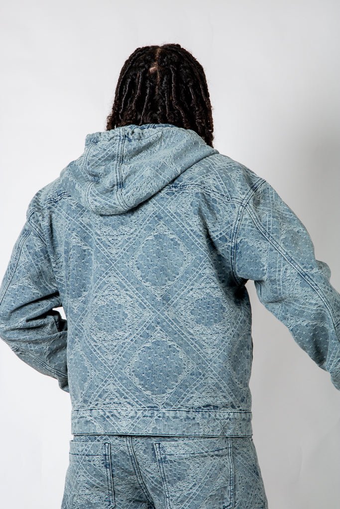 Oversized Paisley Jacquard Denim Hooded Jacket - Liquor n Poker