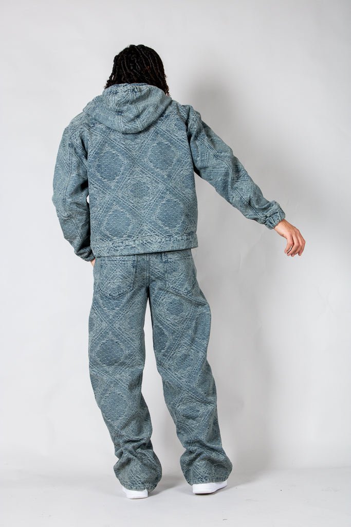 Oversized Paisley Jacquard Denim Hooded Jacket - Liquor n Poker