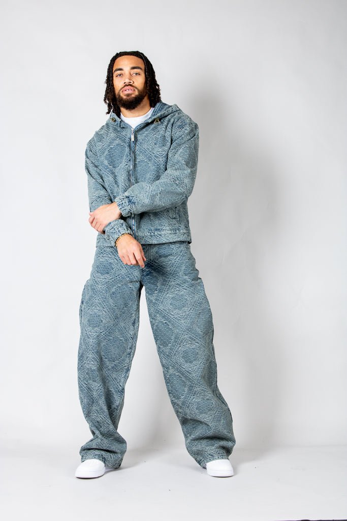 Oversized Paisley Jacquard Denim Hooded Jacket - Liquor n Poker