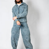 Oversized Paisley Jacquard Denim Hooded Jacket - Liquor n Poker