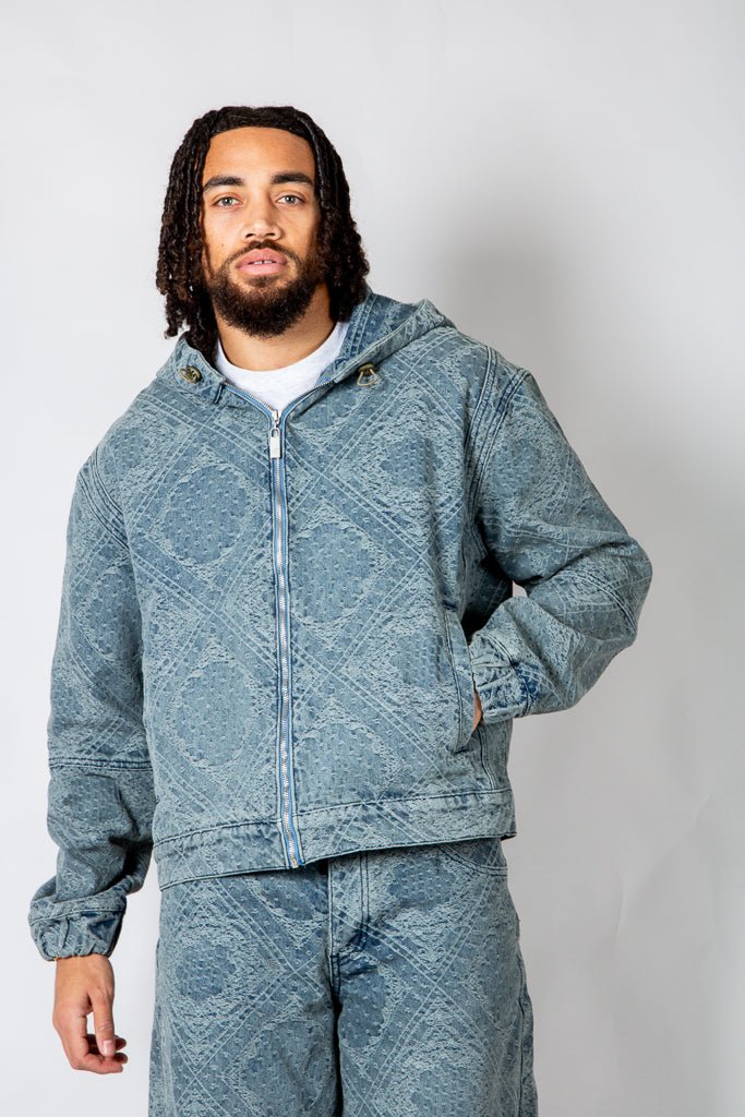 Oversized Paisley Jacquard Denim Hooded Jacket - Liquor n Poker