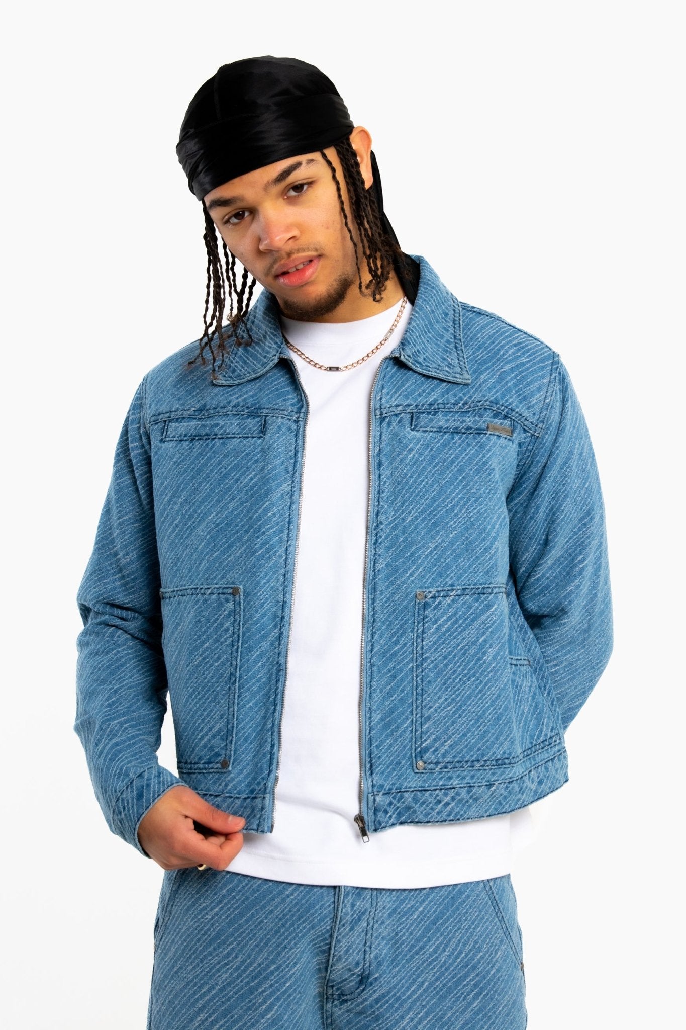 Oversized Pinstripe Jacquard Denim Jacket - Liquor n Poker