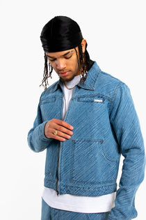 Oversized Pinstripe Jacquard Denim Jacket - Liquor n Poker