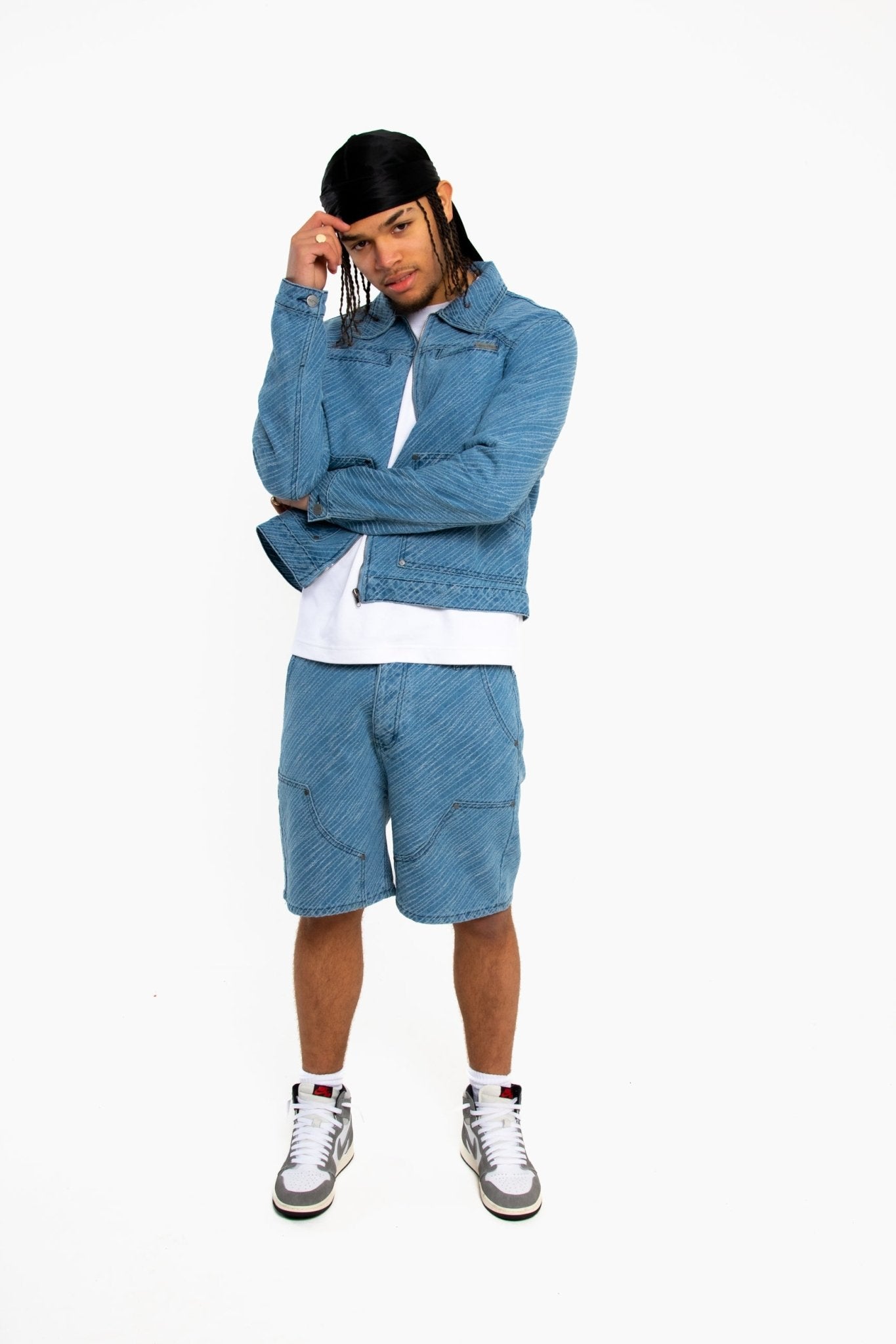 Oversized Pinstripe Jacquard Denim Jacket - Liquor n Poker