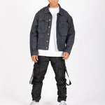 Oversized Pinstripe Utility Denim Jacket - Liquor n Poker