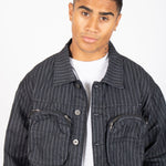 Oversized Pinstripe Utility Denim Jacket - Liquor n Poker