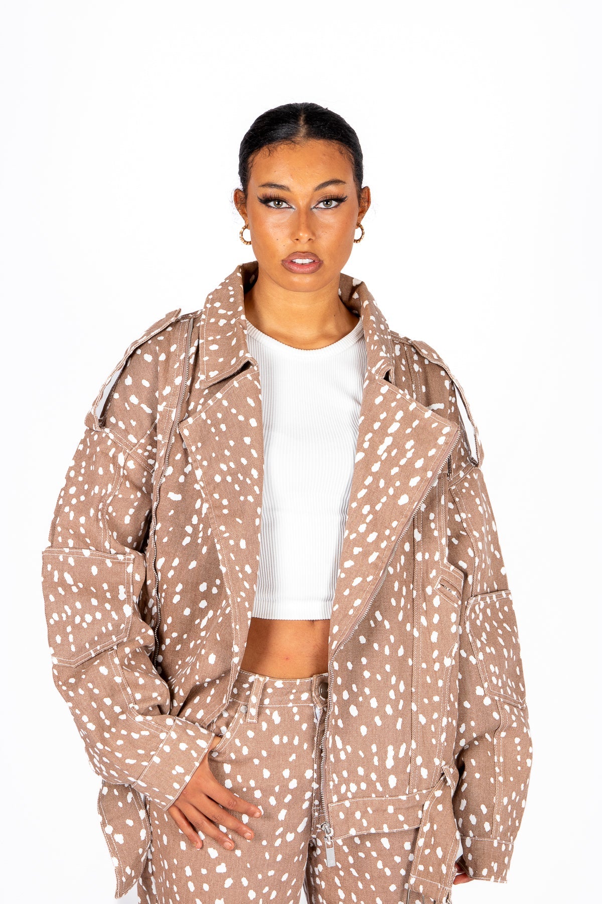 Oversized Printed Biker Jacket - Liquor n Poker