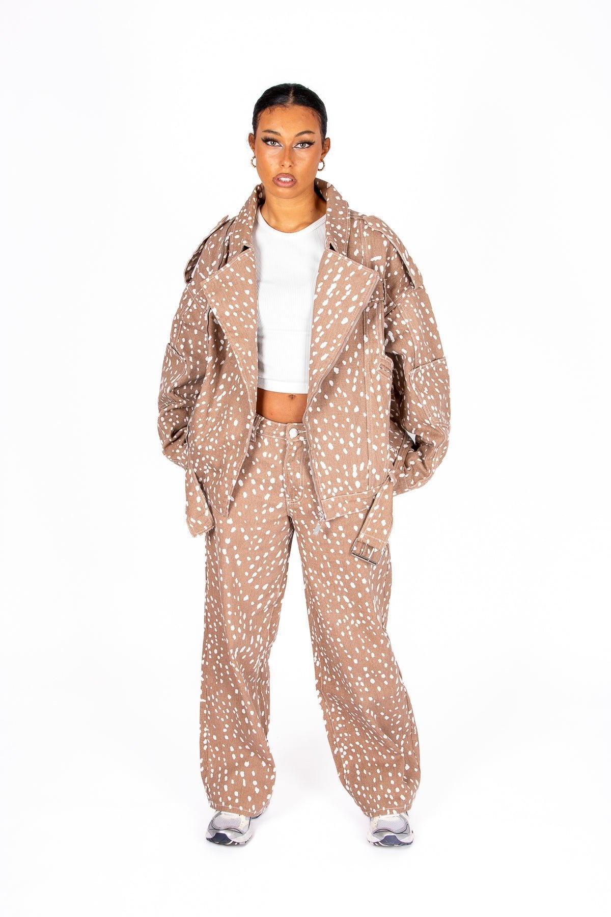 Oversized Printed Biker Jacket - Liquor n Poker