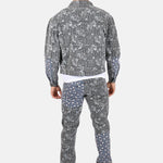 Oversized Trucker Jacket In Black Floral And Blue Paisley Splicing - Liquor n Poker
