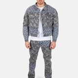 Oversized Trucker Jacket In Black Floral And Blue Paisley Splicing - Liquor n Poker