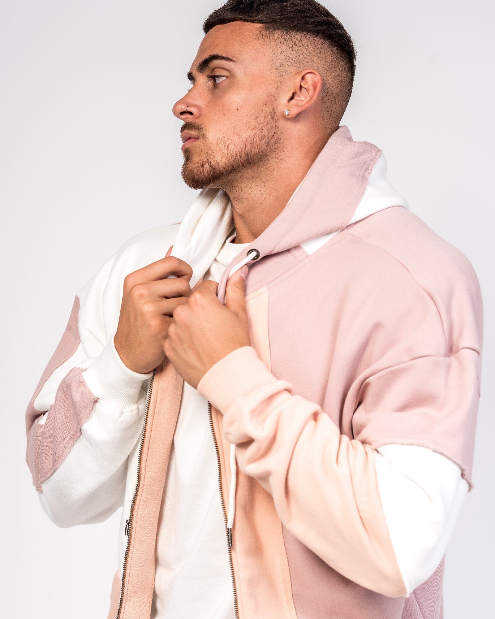 Oversized Varsity Spliced Zip Hoodie - Liquor n Poker