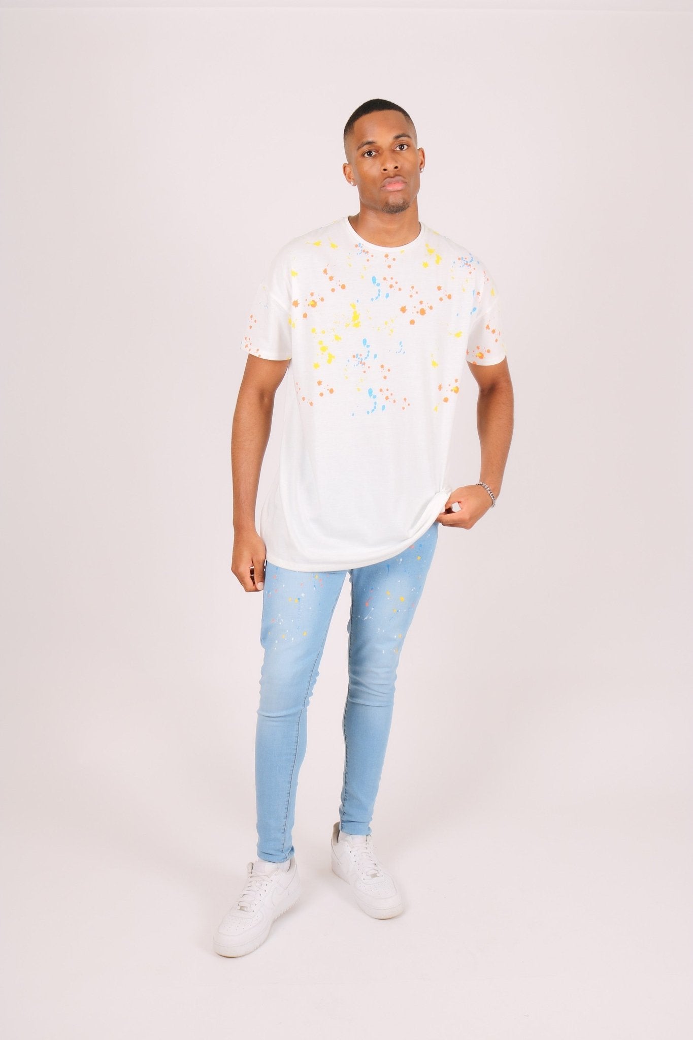 Oversized White Paint Splatter T-Shirt - Liquor n Poker