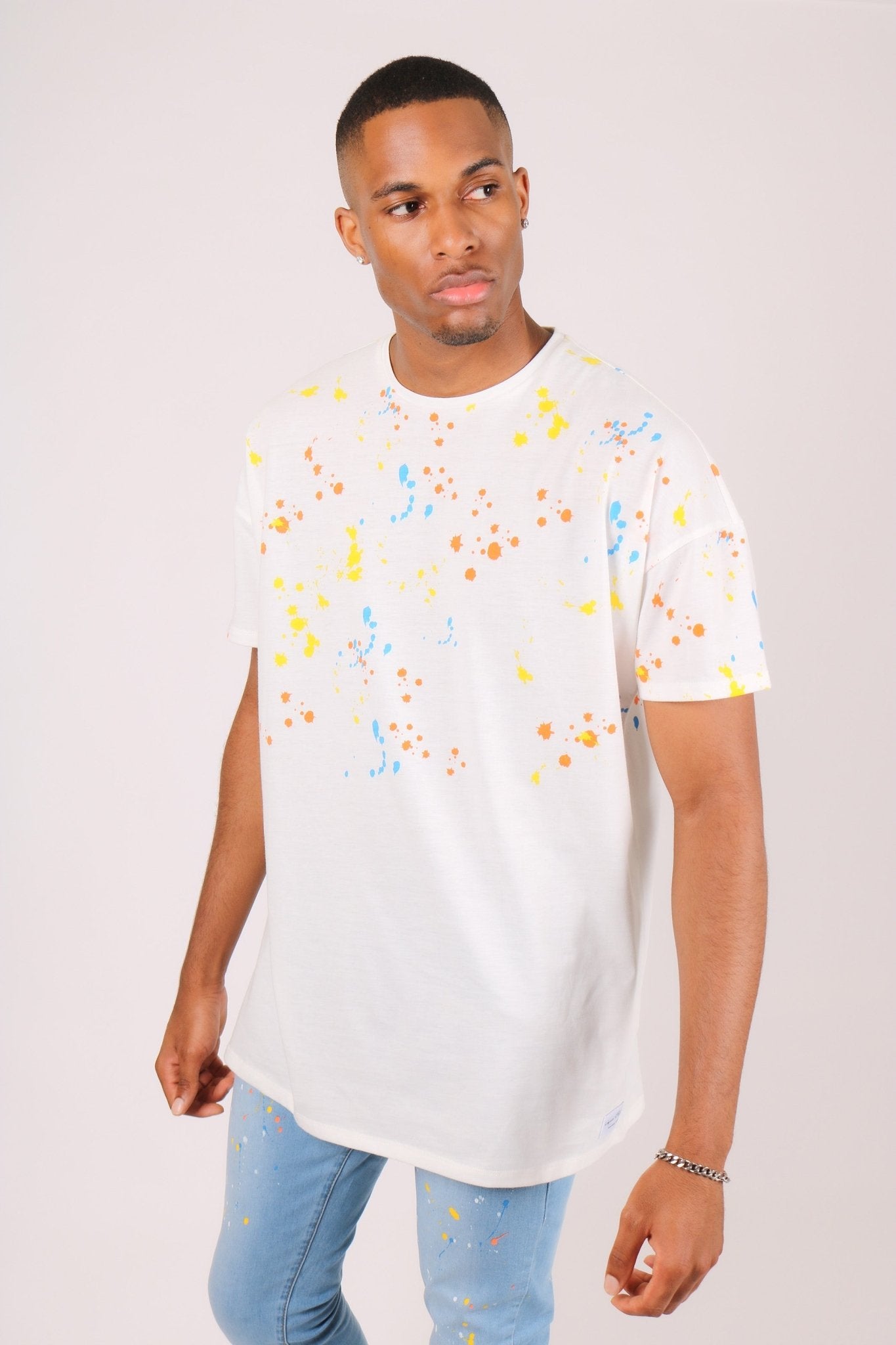 Oversized White Paint Splatter T-Shirt - Liquor n Poker