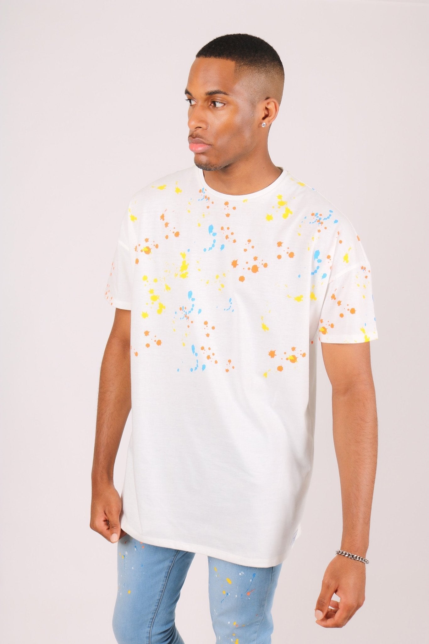 Oversized White Paint Splatter T-Shirt - Liquor n Poker