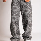 Paisley Jacquard Denim Baggy Carpenter Jeans in Black - Liquor n Poker