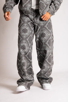Paisley Jacquard Denim Baggy Carpenter Jeans in Black - Liquor n Poker
