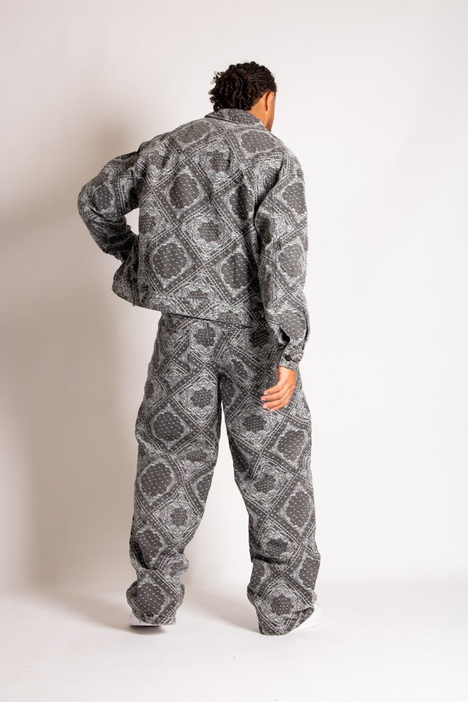 Paisley Jacquard Denim Baggy Carpenter Jeans in Black - Liquor n Poker