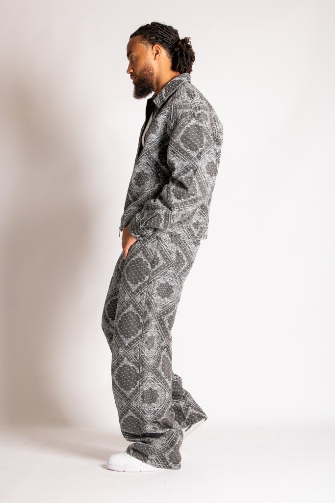 Paisley Jacquard Denim Baggy Carpenter Jeans in Black - Liquor n Poker