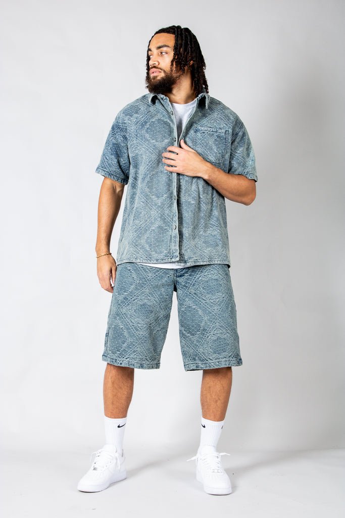Paisley Jacquard Relaxed Denim Jorts - Liquor n Poker