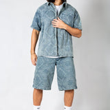 Paisley Jacquard Relaxed Denim Jorts - Liquor n Poker