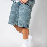 Paisley Jacquard Relaxed Denim Jorts - Liquor n Poker