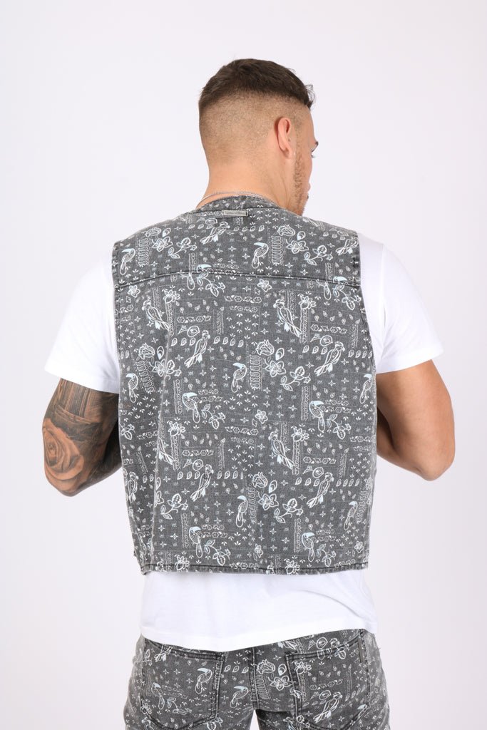 Paisley Printed Denim Gilet Vest - Liquor n Poker