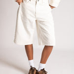 Pearl Studded Denim Jorts In Ecru - Liquor n Poker