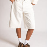 Pearl Studded Denim Jorts In Ecru - Liquor n Poker
