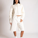 Pearl Studded Denim Jorts In Ecru - Liquor n Poker