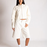 Pearl Studded Denim Jorts In Ecru - Liquor n Poker