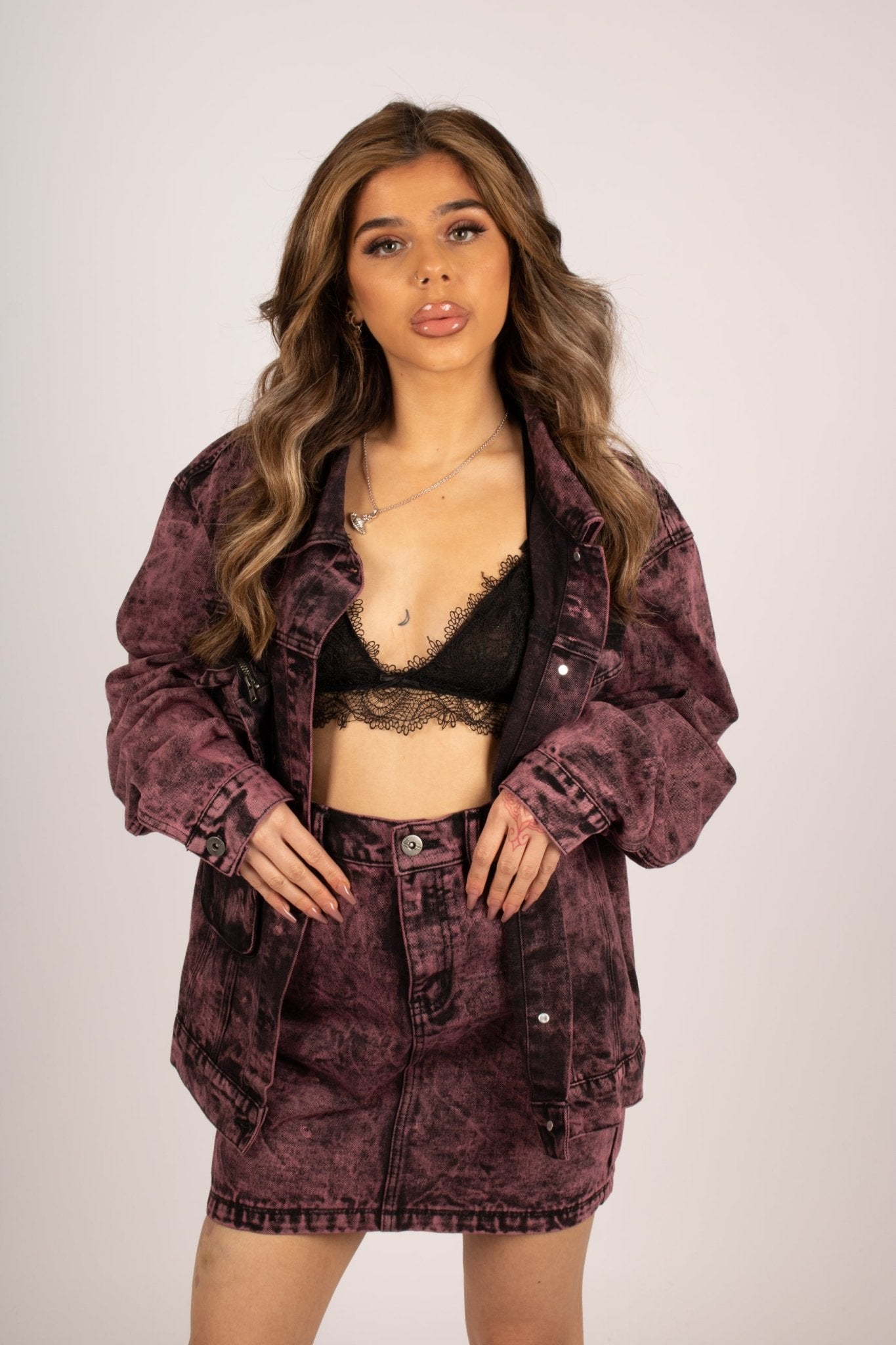 Pink Acid Wash Denim Mini Skirt - Liquor n Poker