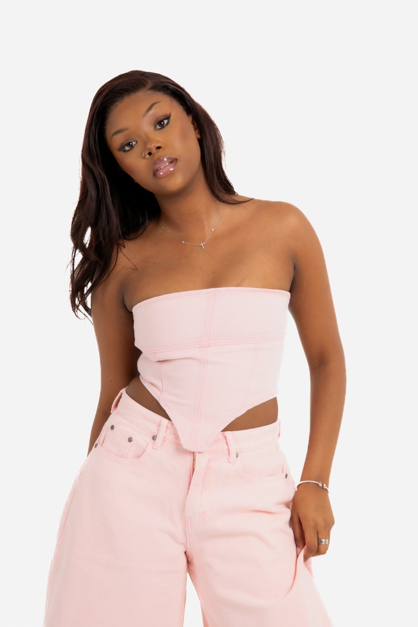 Pink Denim Bandeau Top - Liquor n Poker