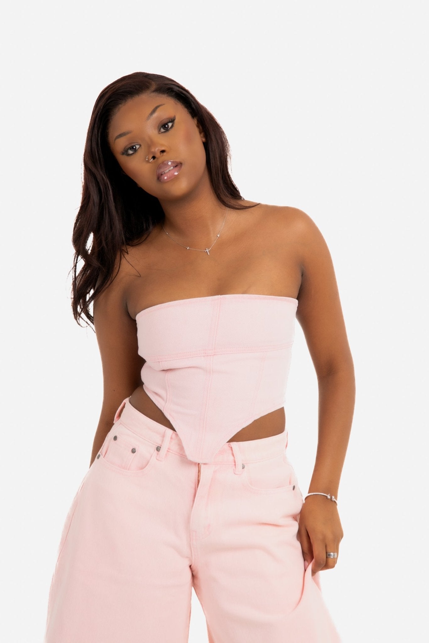 Pink Denim Bandeau Top - Liquor n Poker