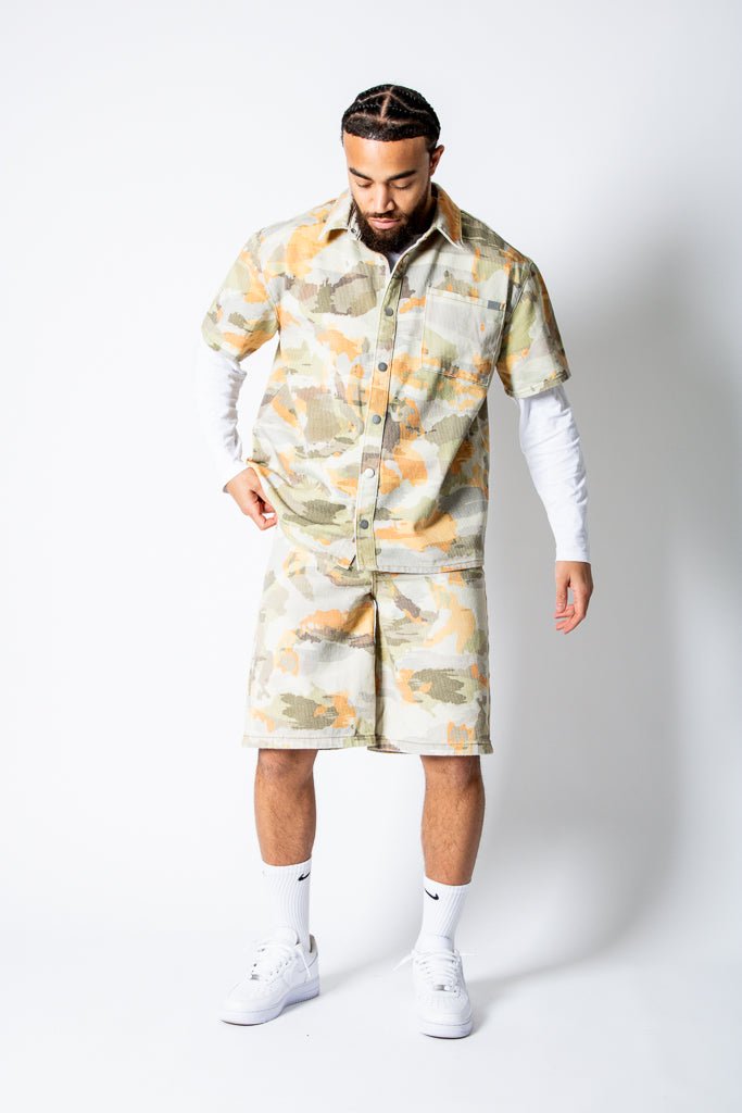 Pixel Camo Denim Jorts - Liquor n Poker