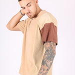 Polar Beige Oversized T-Shirt With Spliced Brown Panelling - Liquor n Poker