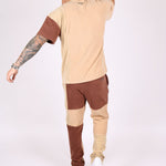 Polar Beige Oversized T-Shirt With Spliced Brown Panelling - Liquor n Poker