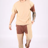 Polar Beige Oversized T-Shirt With Spliced Brown Panelling - Liquor n Poker