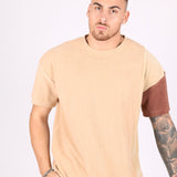 Polar Beige Oversized T-Shirt With Spliced Brown Panelling - Liquor n Poker