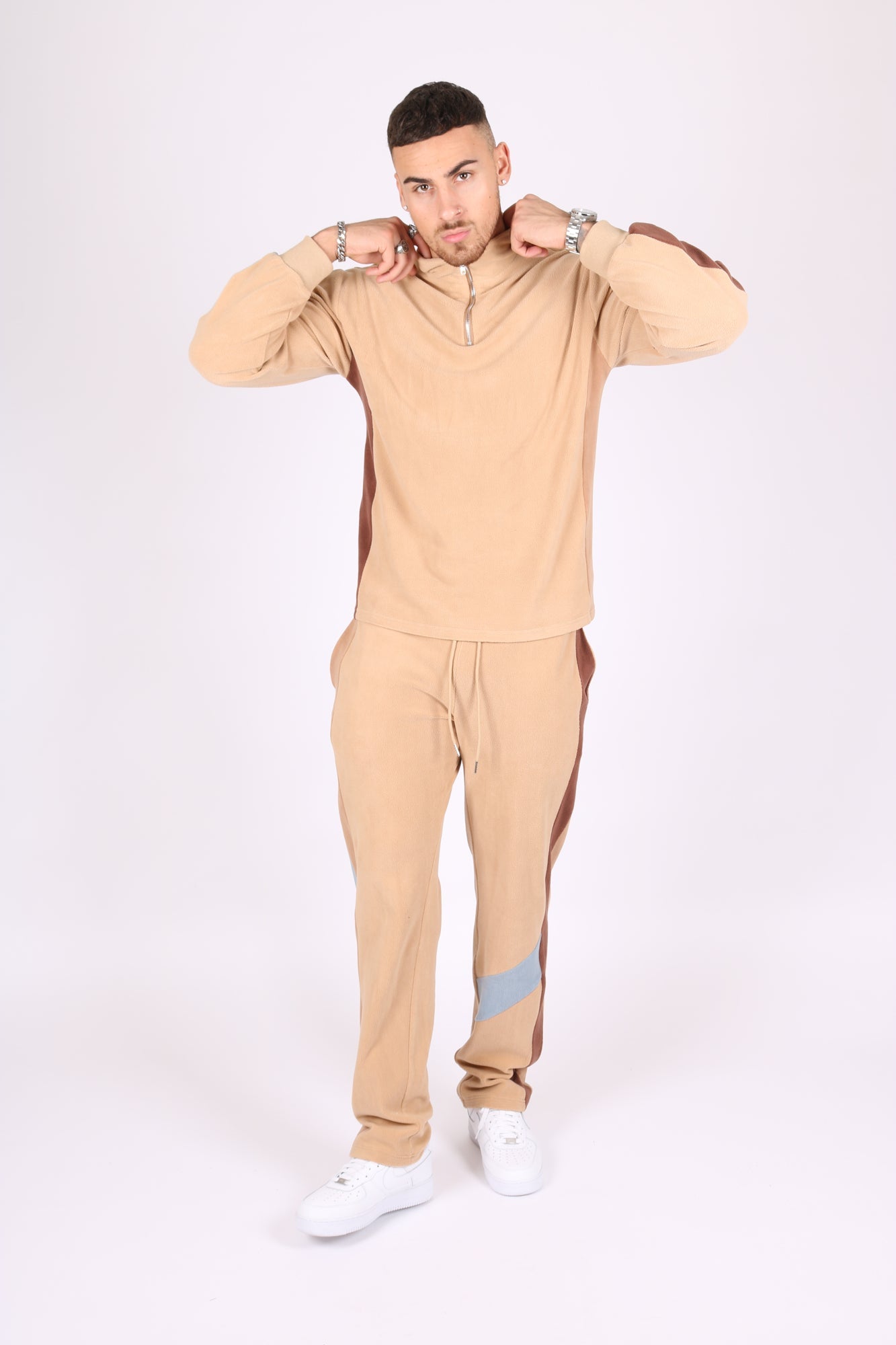 Polar Beige Straight Leg Jogger In Retro Sports Stripe - Liquor n Poker