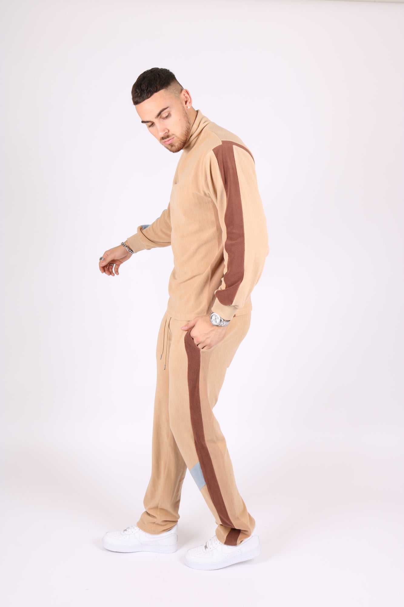 Polar Beige Straight Leg Jogger In Retro Sports Stripe - Liquor n Poker