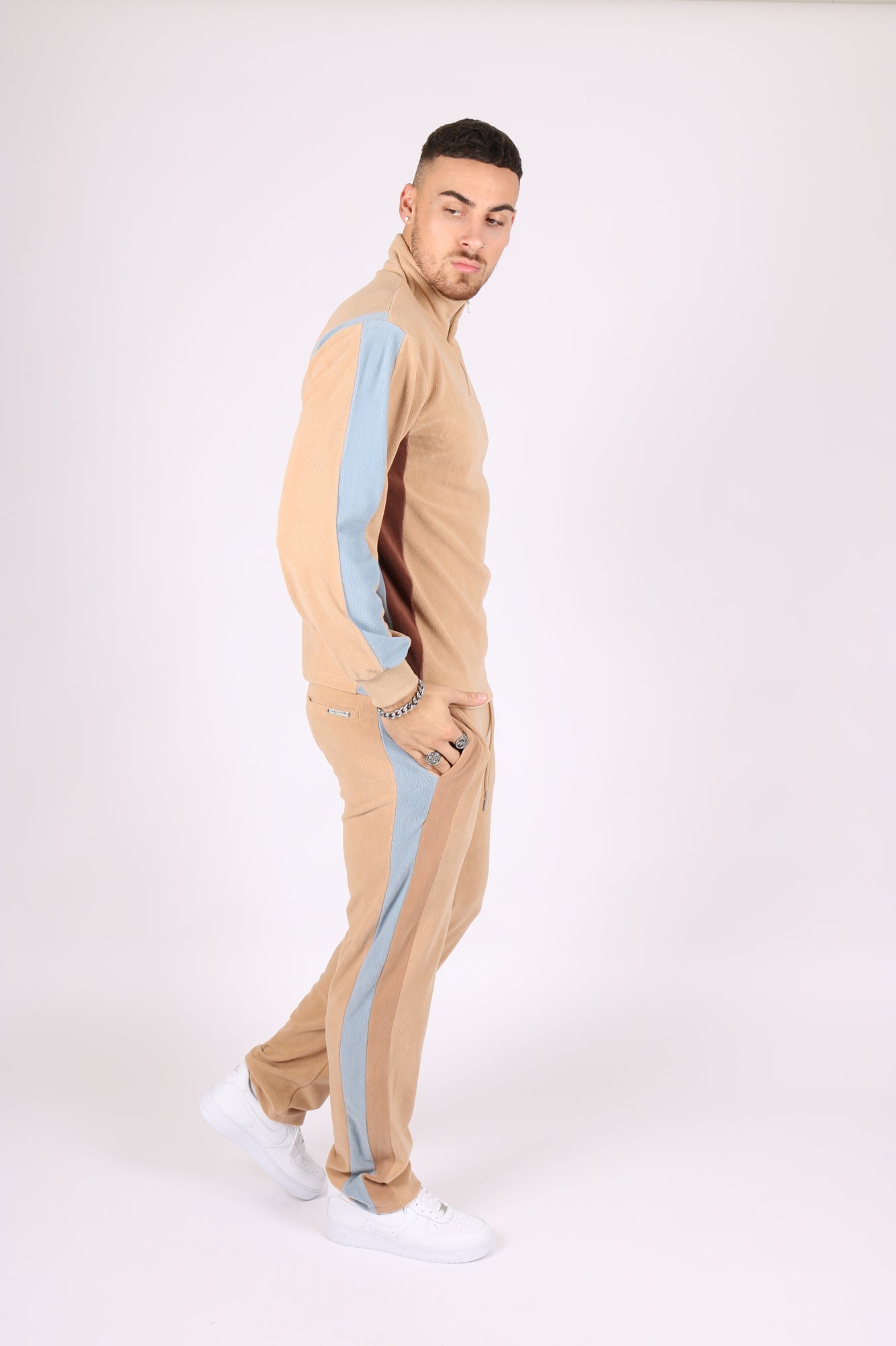 Polar Beige Straight Leg Jogger In Retro Sports Stripe - Liquor n Poker