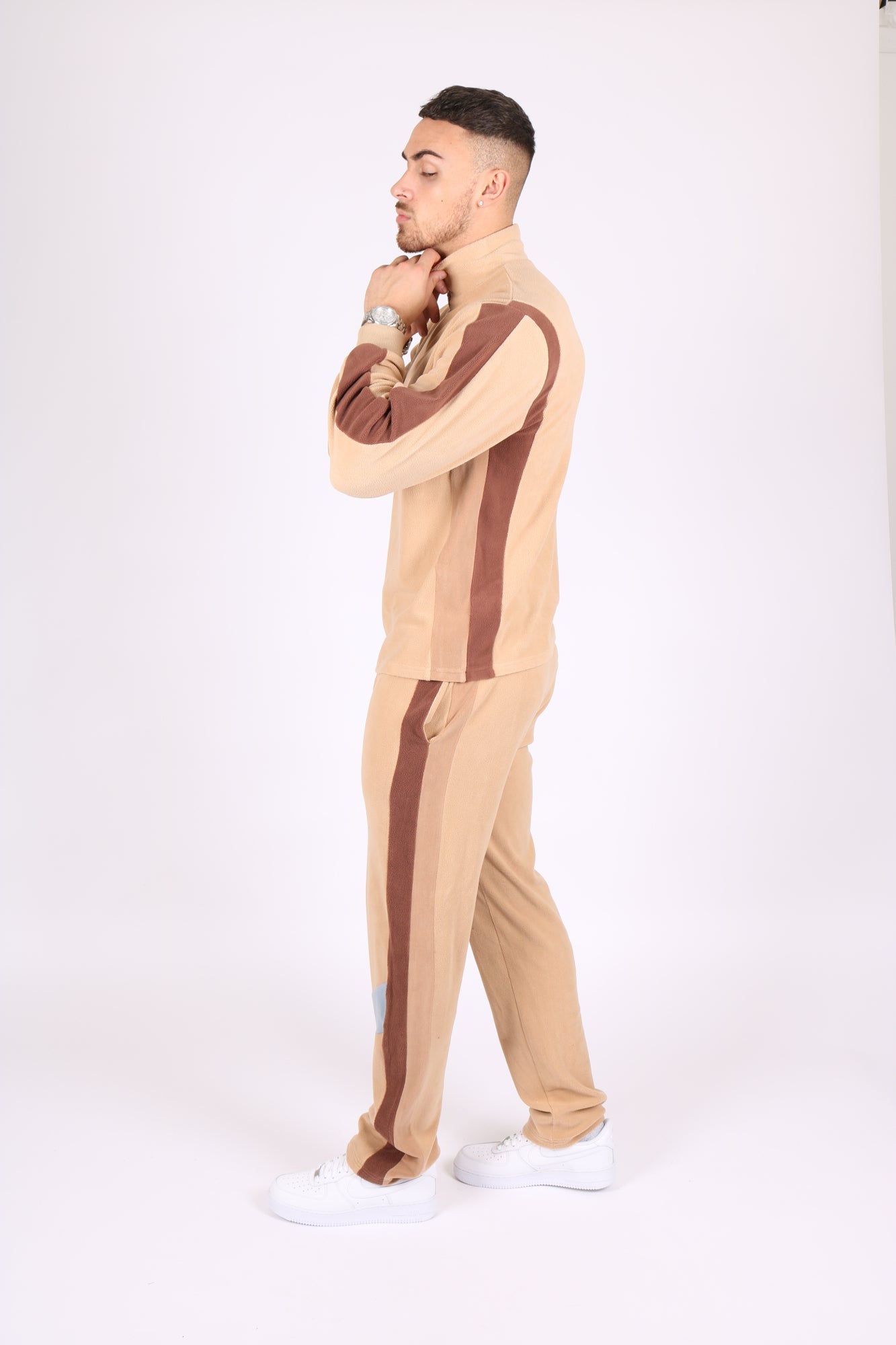 Polar Beige Straight Leg Jogger In Retro Sports Stripe - Liquor n Poker