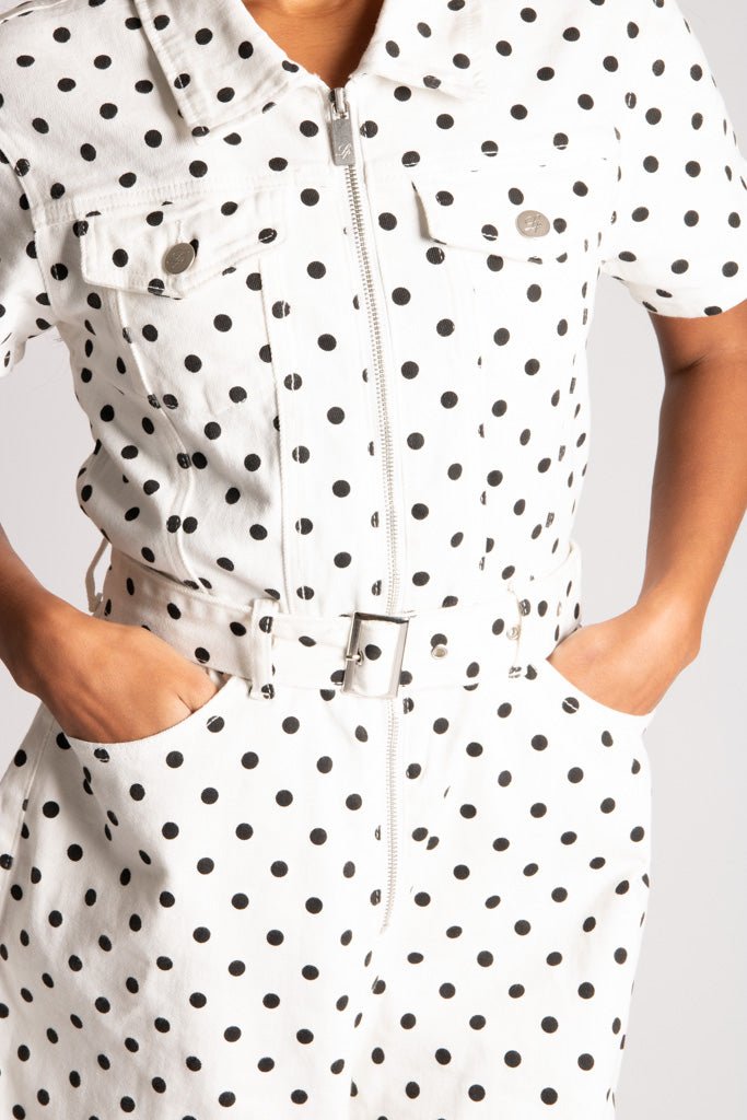 Polka Dot Belted Denim Playsuit - Liquor n Poker