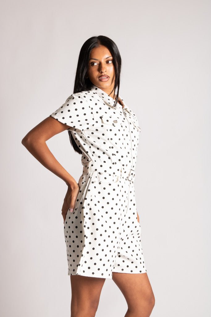 Polka Dot Belted Denim Playsuit - Liquor n Poker