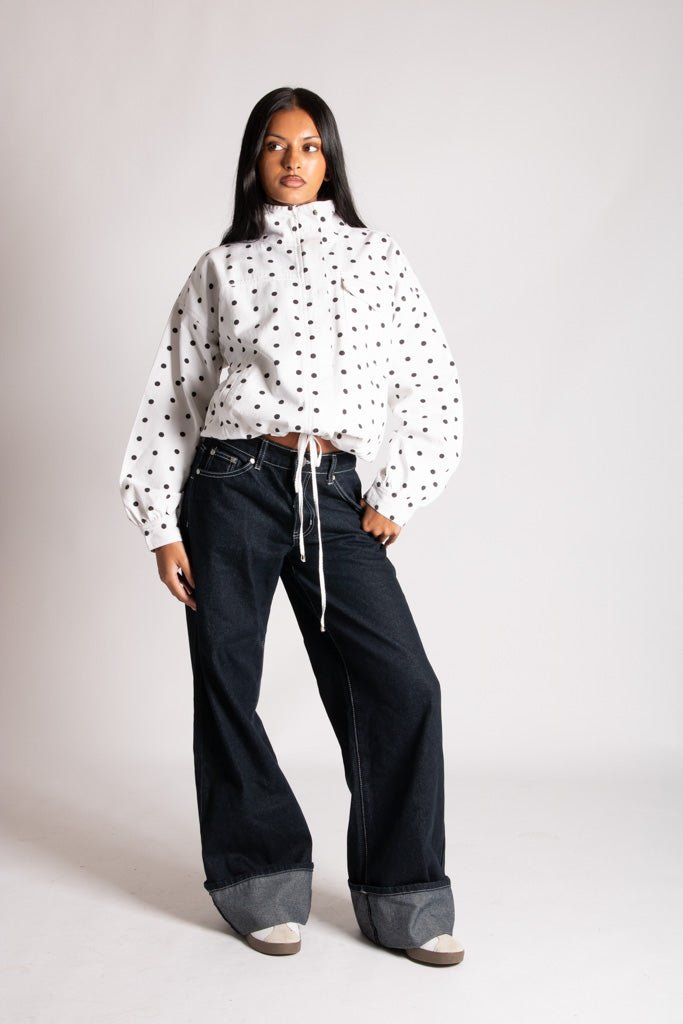 Polka Dot Funnel Neck Denim Jacket - Liquor n Poker