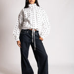 Polka Dot Funnel Neck Denim Jacket - Liquor n Poker