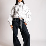 Polka Dot Funnel Neck Denim Jacket - Liquor n Poker